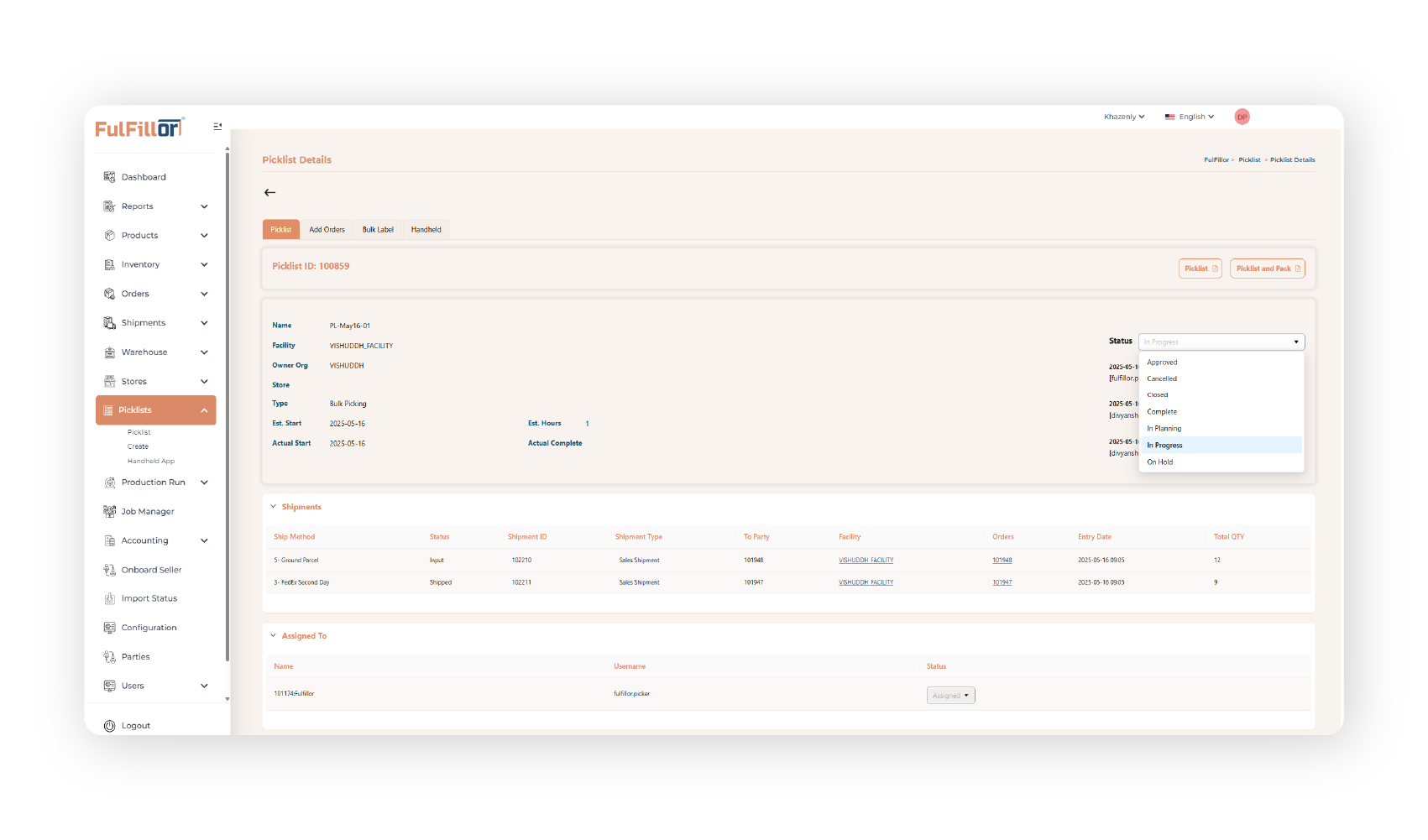 Fulfillor Returns Dashboard